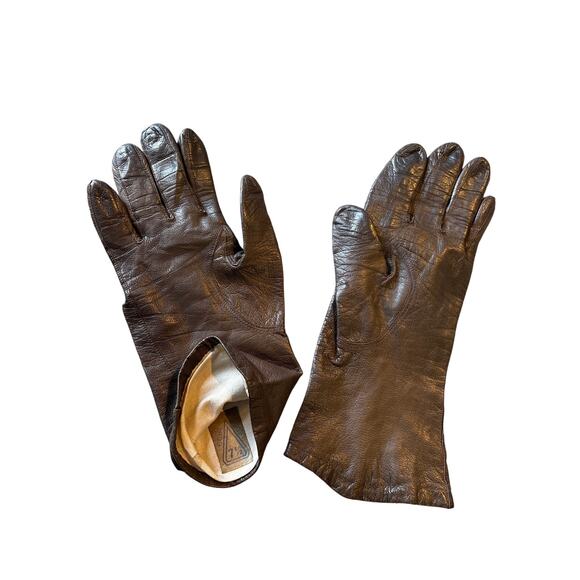 Vintage brown Leather Echt Leder Driving Gloves size 7 1/2 retro genuine - Picture 1 of 4